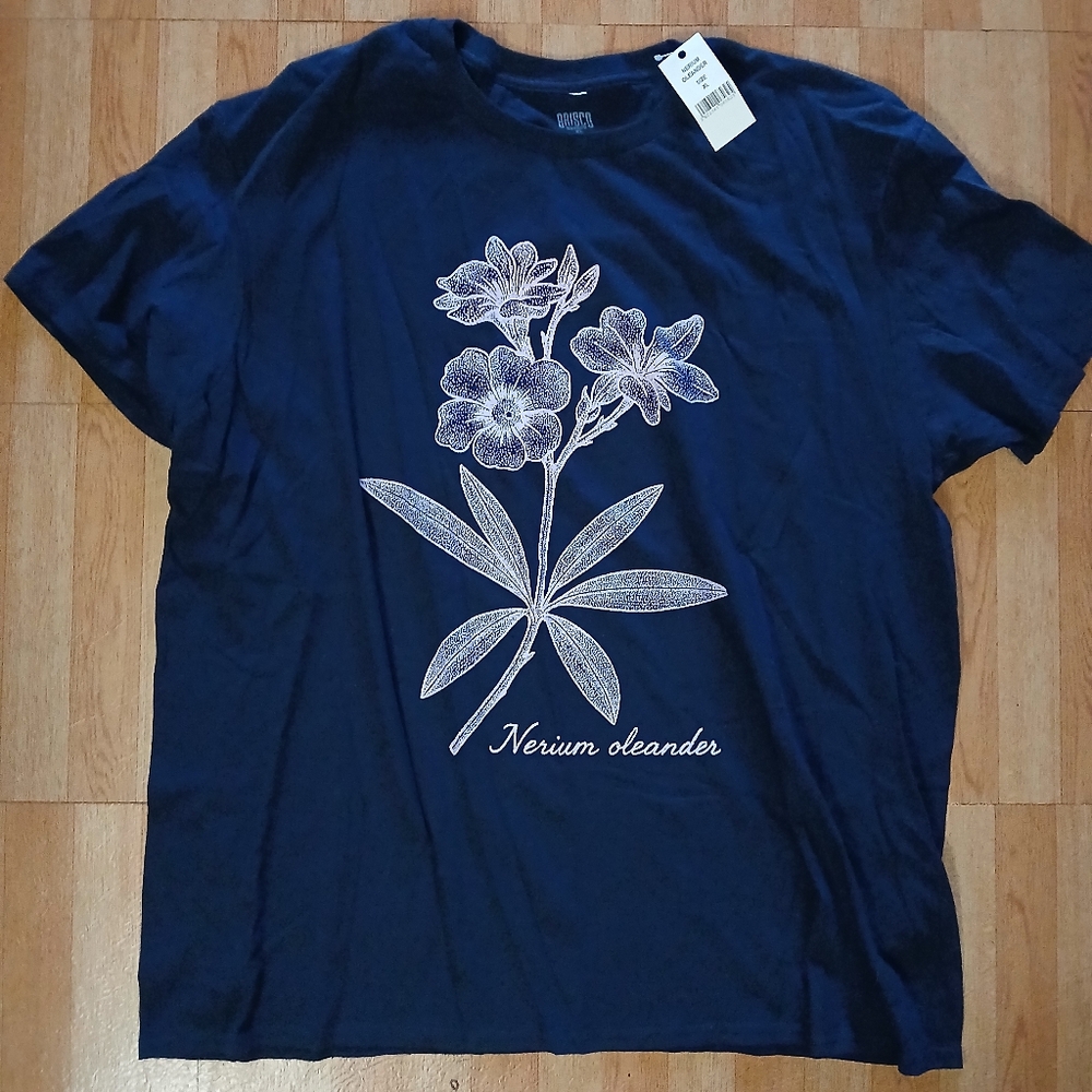 Nerium Dark Blue Floral Tee, XL NWT